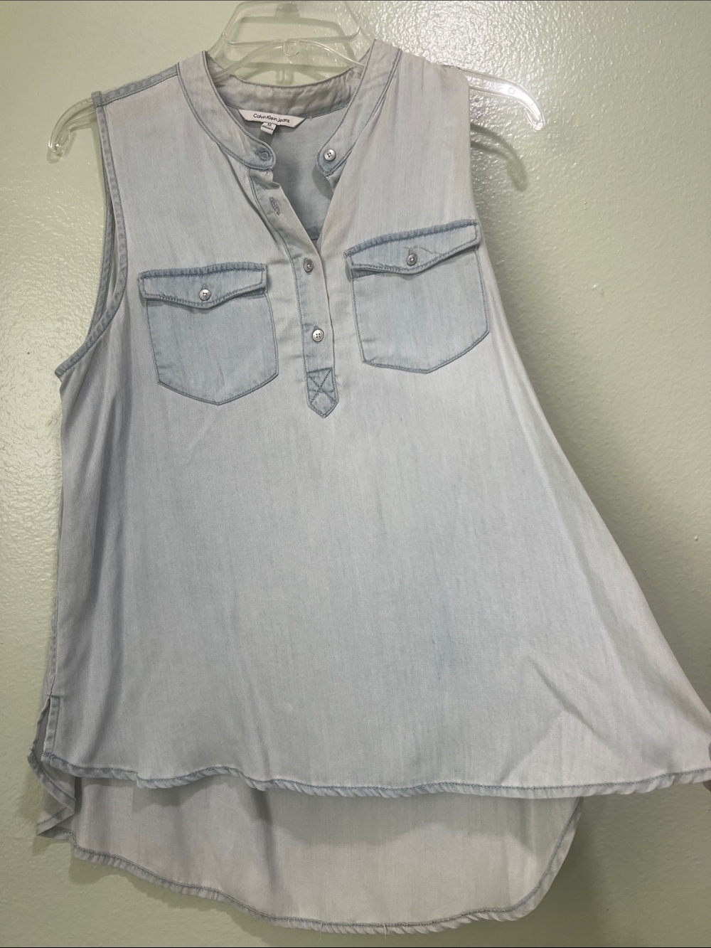 Calvin Klein Light Blue Sleeveless Henley Tank